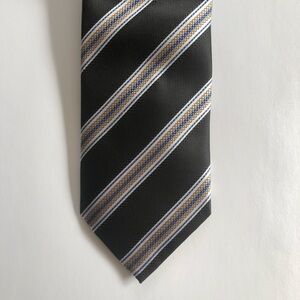 Montebello 100% Silk Striped Tie Black Repp Necktie Office Formal Classic